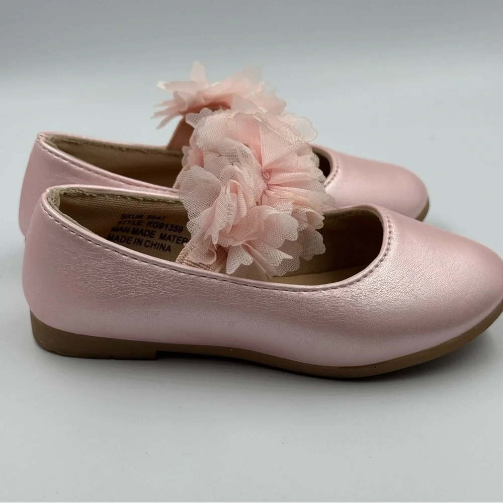 Kensie Girl Pink Ballerina Flats With Flower Strap Size 5 Dress Shoes